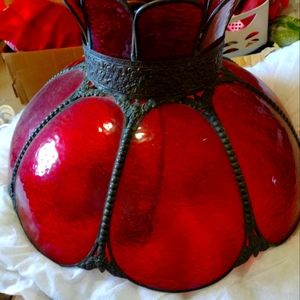 Vintage 80's Red Glass/brass chandelier